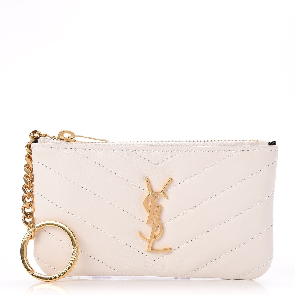 VERY RARE!!!! YSL SAINT LAURENT Calfskin Matelasse Monogram Key Pouch Porcellana